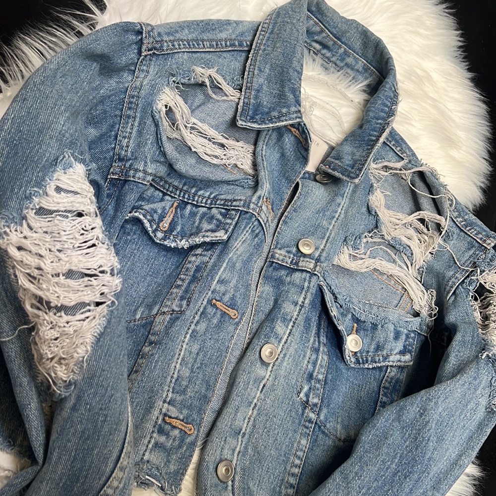ASOS Denim Cropped Jacket With Rips